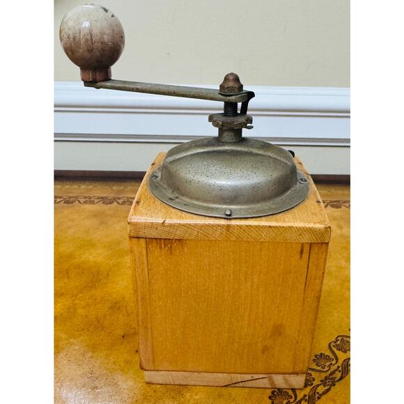Vintage Italian Manual Wood Metal Coffee Grinder 1950s Nostalgic Barista - Picture 7 of 9